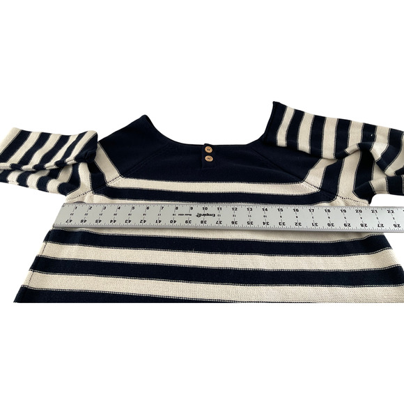Free People Sweater Dress Size Medium Knit Striped Navy White Buttons - Picture 4 of 8